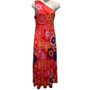 VERY RETRO VERY BOHO ONE SHOULDER STRETCH FLORAL MAXI DRESS M NWT